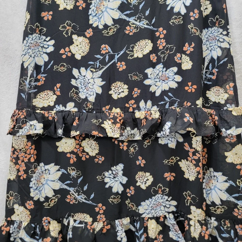 NEW Marc New York Andrew Marc Black Floral Ruffle Midi Skirt XL‎ Style M5MST283